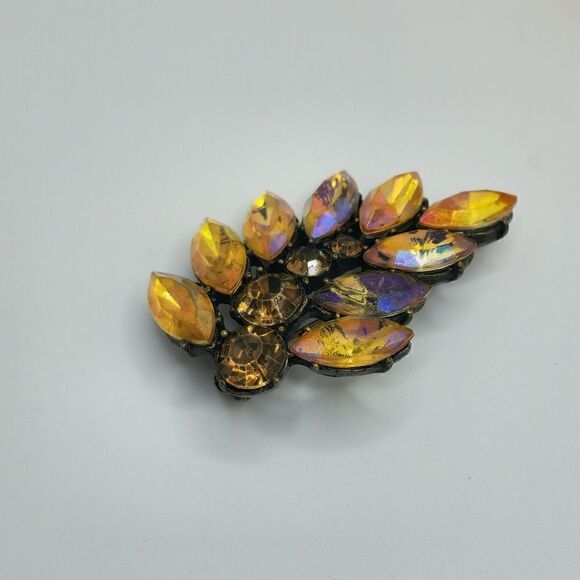 Antiqued Amber AB Rhinestone brooch - Picture 3 of 14